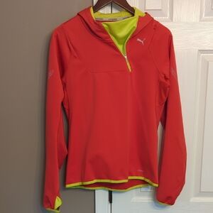 Women's Puma Coral and Neon Windstopper Softshell Running Quarterzip Hoodie